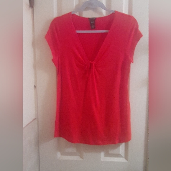 GAP Maternity Cap Sleeve V-Neck Top Front Keyhole Tie Accent Medium Rust Orange - Picture 4 of 7